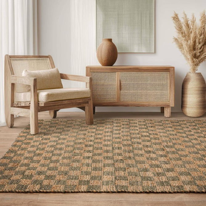 Naturi Jute Check Hand-Woven Textured Lightweight Flatweave Olive Green Rug-Asiatic Carpets-Rug Love - The Most Loved Rug Store