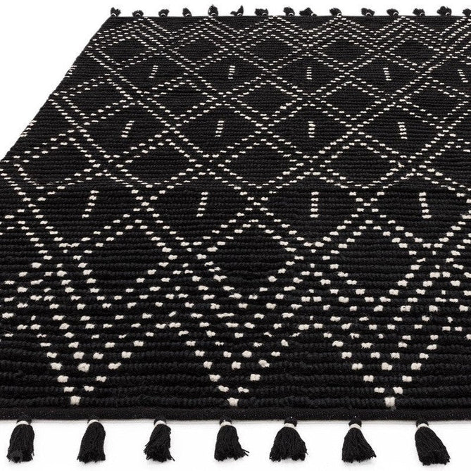 Nepal Diamond Modern Moroccan Berber Geometric Hand-Woven Ribbed Textured Low-Profile Wool Loop Pile Black/Cream Rug-Asiatic Carpets-Rug Love - The Most Loved Rug Store