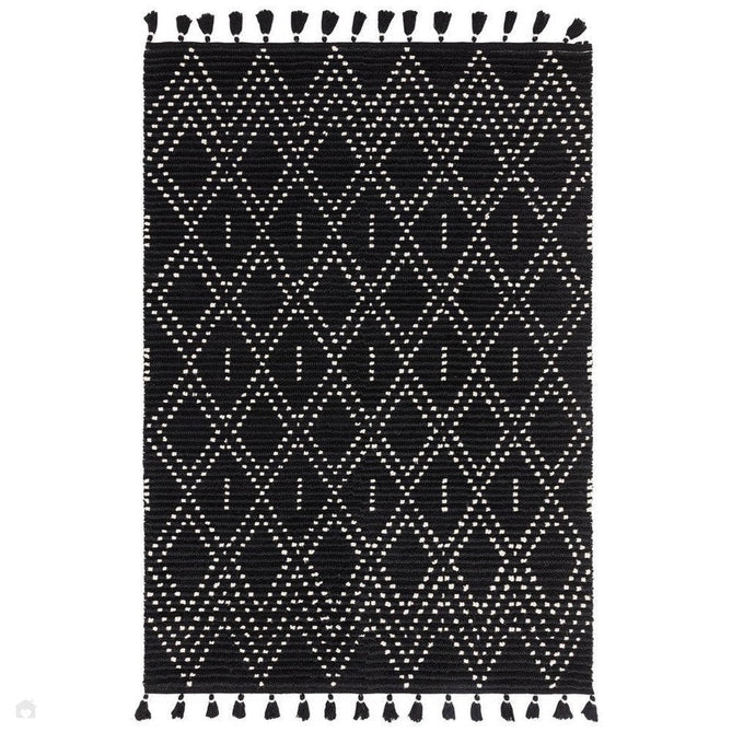 Nepal Diamond Modern Moroccan Berber Geometric Hand-Woven Ribbed Textured Low-Profile Wool Loop Pile Black/Cream Rug-Asiatic Carpets-Rug Love - The Most Loved Rug Store