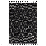 Nepal Diamond Modern Moroccan Berber Geometric Hand-Woven Ribbed Textured Low-Profile Wool Loop Pile Black/Cream Rug