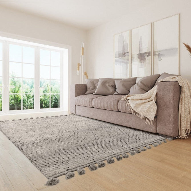 Nepal Diamond Modern Moroccan Berber Geometric Hand-Woven Ribbed Textured Low-Profile Wool Loop Pile Grey/Black Rug-Asiatic Carpets-Rug Love - The Most Loved Rug Store