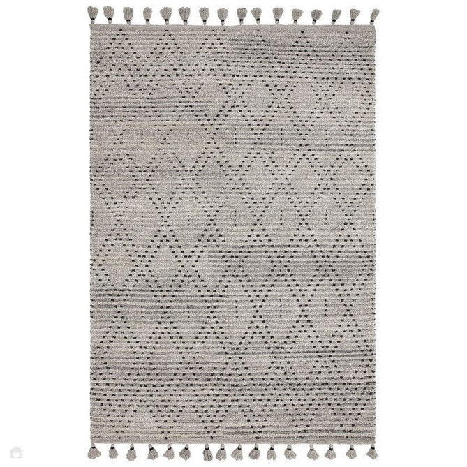 Nepal Diamond Modern Moroccan Berber Geometric Hand-Woven Ribbed Textured Low-Profile Wool Loop Pile Grey/Black Rug-Asiatic Carpets-Rug Love - The Most Loved Rug Store