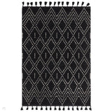 Nepal Diamond Moroccan Berber Boho Geometric Hand-Woven Ribbed Textured Wool Flatweave Black/Cream Rug