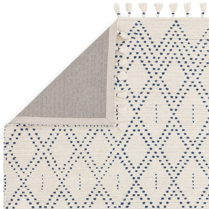 Nepal Diamond Moroccan Berber Boho Geometric Hand-Woven Ribbed Textured Wool Flatweave Cream/Blue Rug-Asiatic Carpets-Rug Love - The Most Loved Rug Store