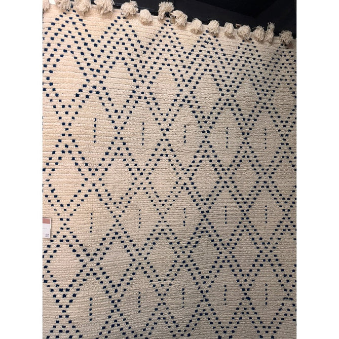 Nepal Diamond Moroccan Berber Boho Geometric Hand-Woven Ribbed Textured Wool Flatweave Cream/Blue Rug-Asiatic Carpets-Rug Love - The Most Loved Rug Store