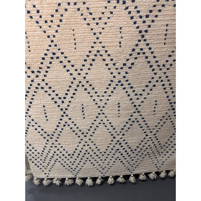 Nepal Diamond Moroccan Berber Boho Geometric Hand-Woven Ribbed Textured Wool Flatweave Cream/Blue Rug-Asiatic Carpets-Rug Love - The Most Loved Rug Store