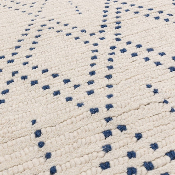 Nepal Diamond Moroccan Berber Boho Geometric Hand-Woven Ribbed Textured Wool Flatweave Cream/Blue Rug-Asiatic Carpets-Rug Love - The Most Loved Rug Store