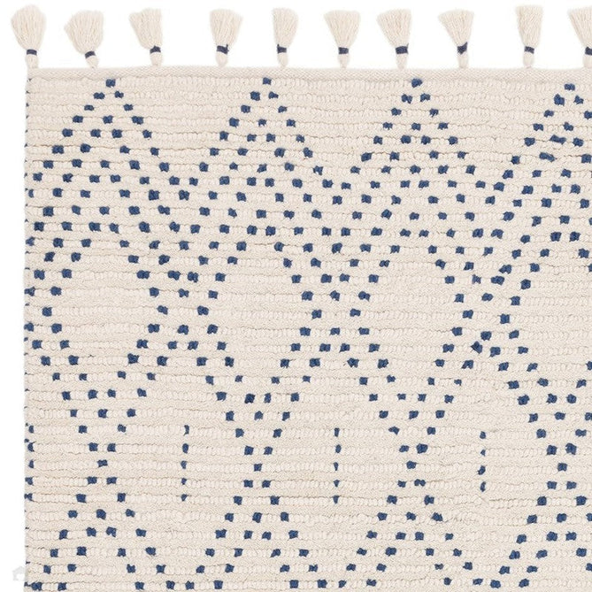 Nepal Diamond Moroccan Berber Boho Geometric Hand-Woven Ribbed Textured Wool Flatweave Cream/Blue Rug-Asiatic Carpets-Rug Love - The Most Loved Rug Store