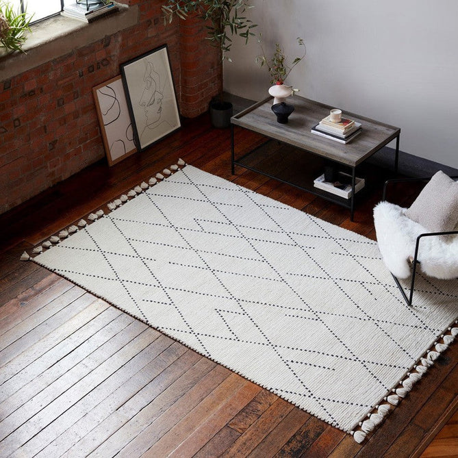 Nepal Linear Modern Moroccan Berber Geometric Hand-Woven Ribbed Textured Low-Profile Wool Loop Pile Cream/Black Rug-Asiatic Carpets-Rug Love - The Most Loved Rug Store