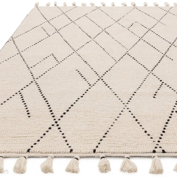 Nepal Linear Modern Moroccan Berber Geometric Hand-Woven Ribbed Textured Low-Profile Wool Loop Pile Cream/Black Rug-Asiatic Carpets-Rug Love - The Most Loved Rug Store