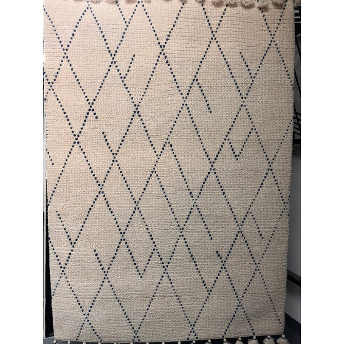 Nepal Linear Modern Moroccan Berber Geometric Hand-Woven Ribbed Textured Low-Profile Wool Loop Pile Cream/Blue Rug-Asiatic Carpets-Rug Love - The Most Loved Rug Store