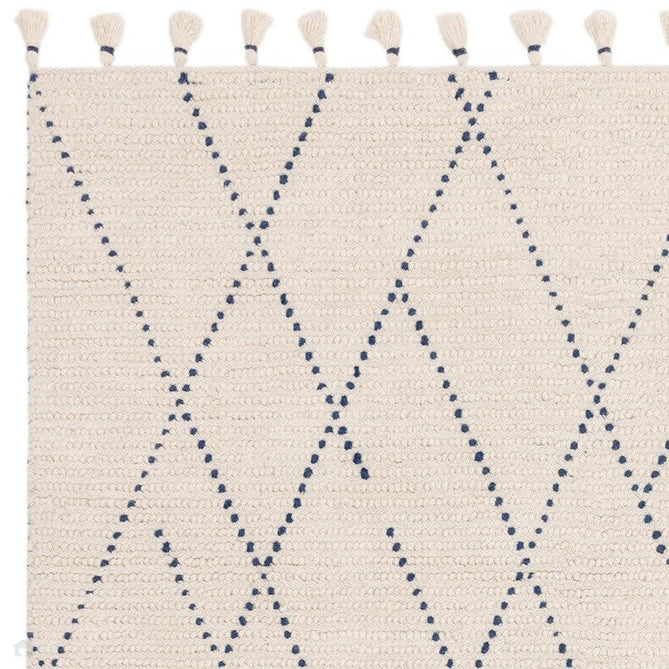 Nepal Linear Modern Moroccan Berber Geometric Hand-Woven Ribbed Textured Low-Profile Wool Loop Pile Cream/Blue Rug-Asiatic Carpets-Rug Love - The Most Loved Rug Store