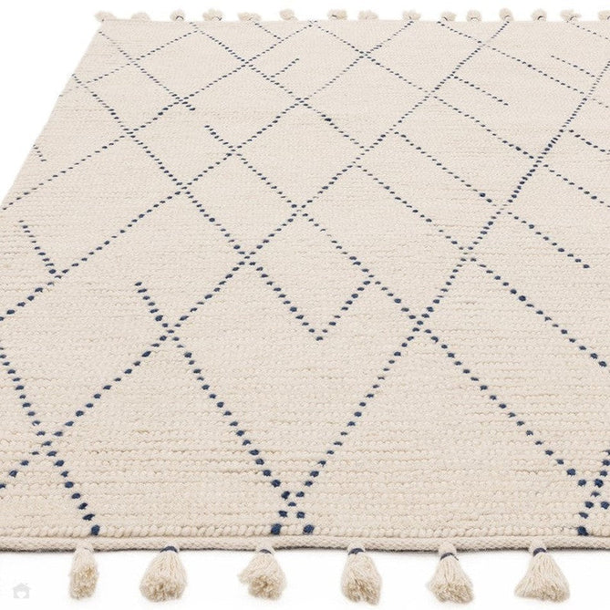 Nepal Linear Modern Moroccan Berber Geometric Hand-Woven Ribbed Textured Low-Profile Wool Loop Pile Cream/Blue Rug-Asiatic Carpets-Rug Love - The Most Loved Rug Store
