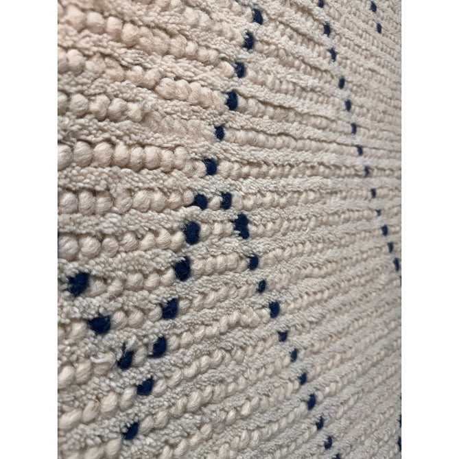 Nepal Linear Modern Moroccan Berber Geometric Hand-Woven Ribbed Textured Low-Profile Wool Loop Pile Cream/Blue Rug-Asiatic Carpets-Rug Love - The Most Loved Rug Store