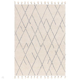 Nepal Linear Modern Moroccan Berber Geometric Hand-Woven Ribbed Textured Low-Profile Wool Loop Pile Cream/Blue Rug