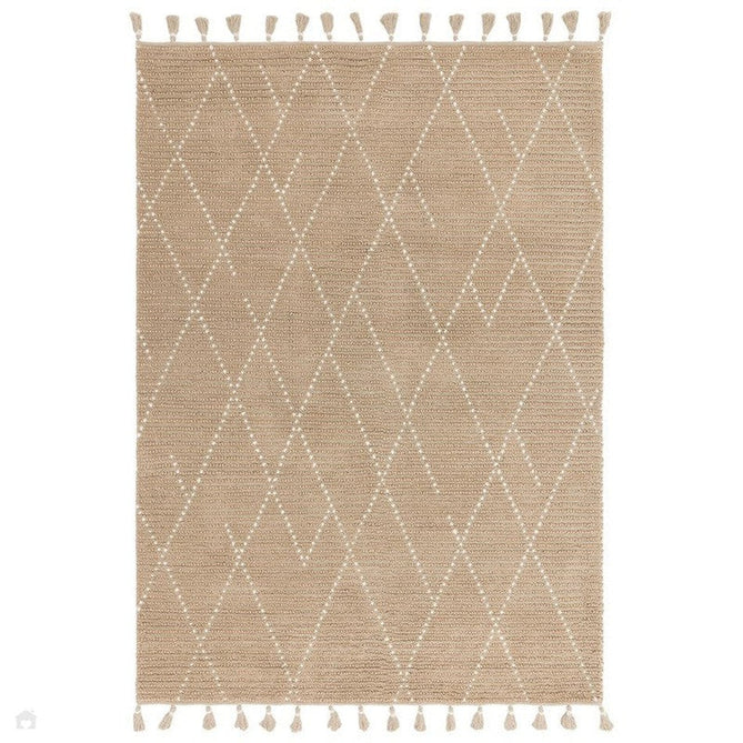 Nepal Linear Modern Moroccan Berber Geometric Hand-Woven Ribbed Textured Low-Profile Wool Loop Pile Sand/Cream Rug-Asiatic Carpets-Rug Love - The Most Loved Rug Store