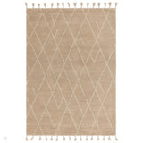 Nepal Linear Modern Moroccan Berber Geometric Hand-Woven Ribbed Textured Low-Profile Wool Loop Pile Sand/Cream Rug
