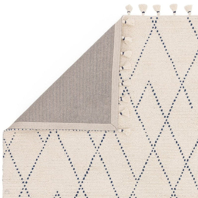 Nepal Linear Moroccan Berber Boho Geometric Hand-Woven Ribbed Textured Wool Flatweave Cream/Blue Rug-Asiatic Carpets-Rug Love - The Most Loved Rug Store
