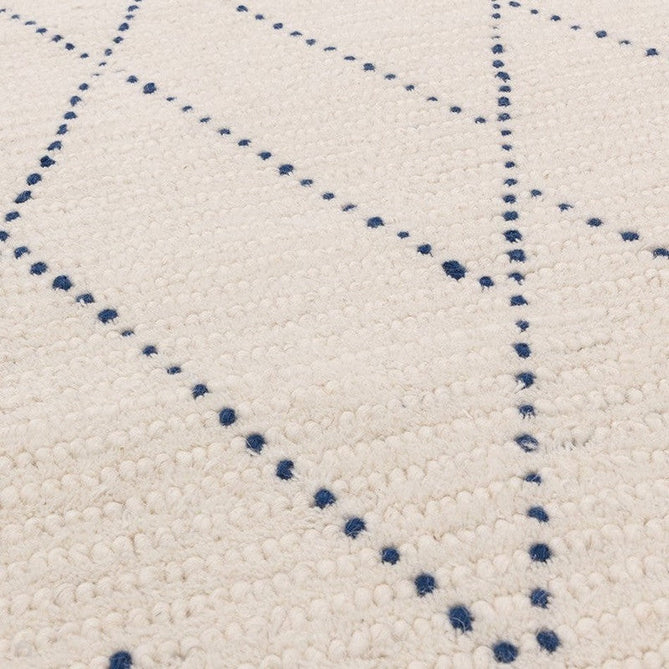 Nepal Linear Moroccan Berber Boho Geometric Hand-Woven Ribbed Textured Wool Flatweave Cream/Blue Rug-Asiatic Carpets-Rug Love - The Most Loved Rug Store