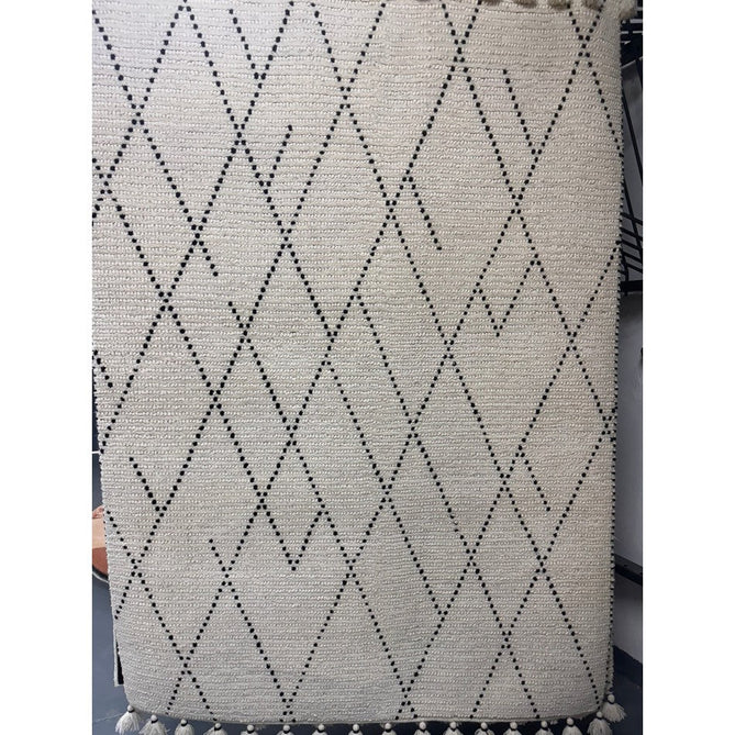 Nepal Linear Moroccan Berber Boho Geometric Hand-Woven Ribbed Textured Wool Flatweave Cream/Blue Rug-Asiatic Carpets-Rug Love - The Most Loved Rug Store