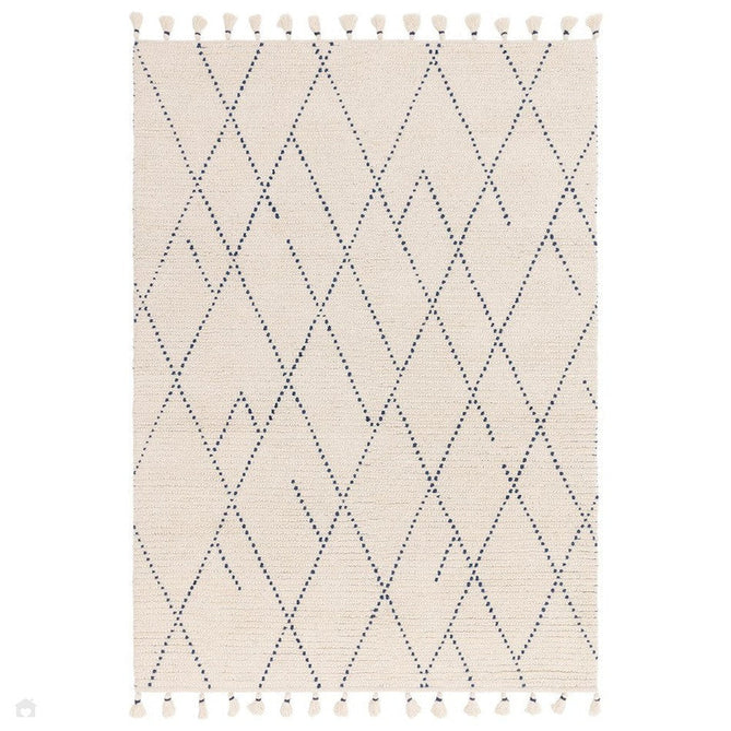 Nepal Linear Moroccan Berber Boho Geometric Hand-Woven Ribbed Textured Wool Flatweave Cream/Blue Rug-Asiatic Carpets-Rug Love - The Most Loved Rug Store