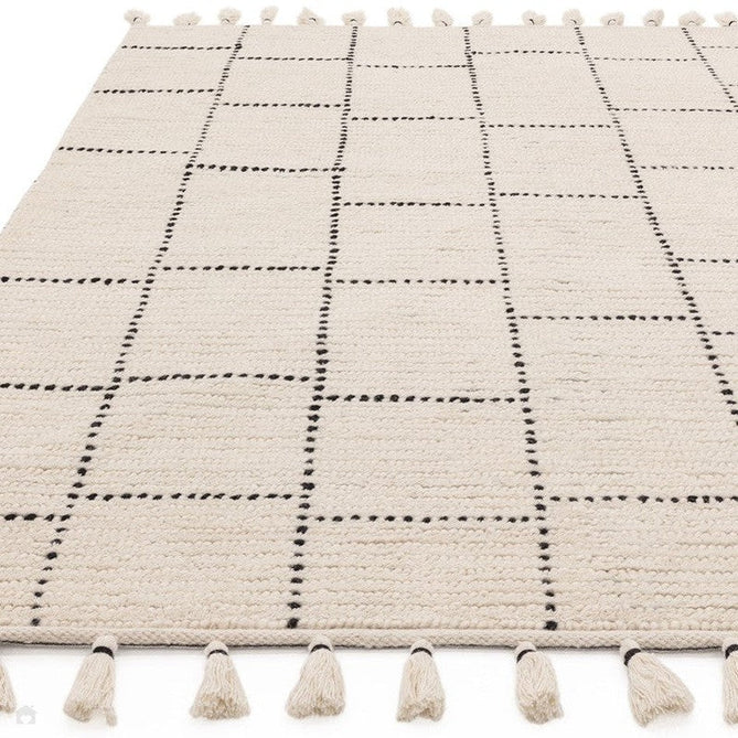 Nepal Tile Modern Moroccan Berber Geometric Hand-Woven Ribbed Textured Low-Profile Wool Loop Pile Cream/Black Rug-Asiatic Carpets-Rug Love - The Most Loved Rug Store
