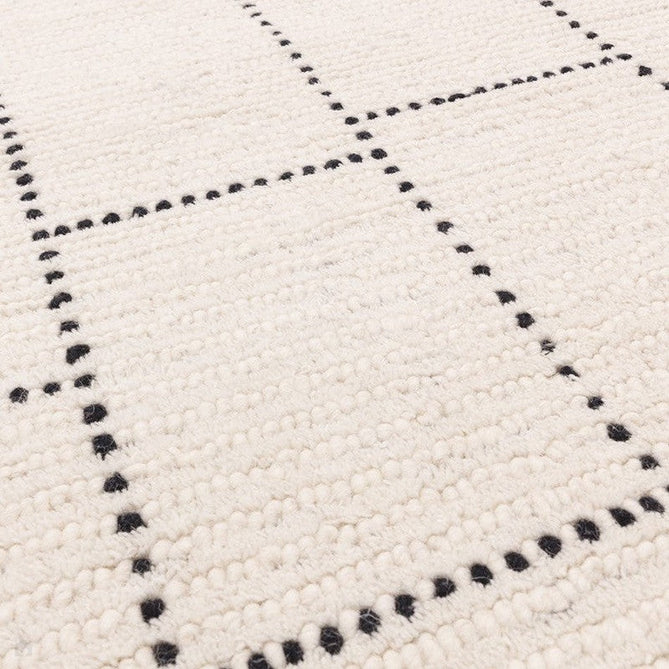 Nepal Tile Modern Moroccan Berber Geometric Hand-Woven Ribbed Textured Low-Profile Wool Loop Pile Cream/Black Rug-Asiatic Carpets-Rug Love - The Most Loved Rug Store