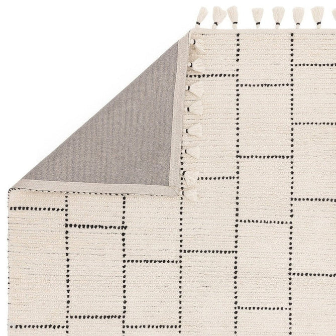 Nepal Tile Modern Moroccan Berber Geometric Hand-Woven Ribbed Textured Low-Profile Wool Loop Pile Cream/Black Rug-Asiatic Carpets-Rug Love - The Most Loved Rug Store
