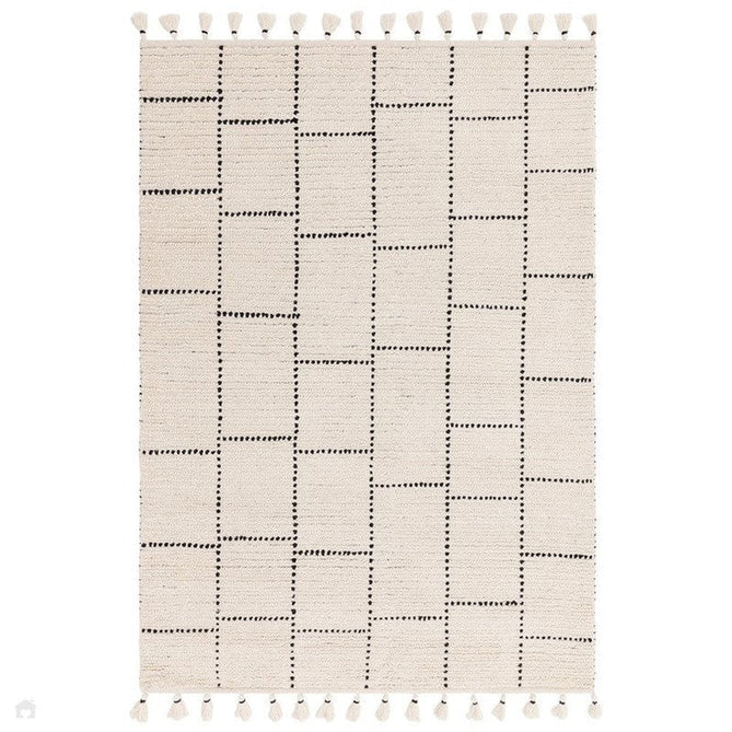 Nepal Tile Modern Moroccan Berber Geometric Hand-Woven Ribbed Textured Low-Profile Wool Loop Pile Cream/Black Rug-Asiatic Carpets-Rug Love - The Most Loved Rug Store