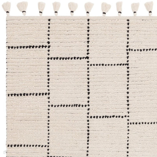 Nepal Tile Moroccan Berber Boho Geometric Hand-Woven Ribbed Textured Wool Flatweave Cream/Black Rug-Asiatic Carpets-Rug Love - The Most Loved Rug Store