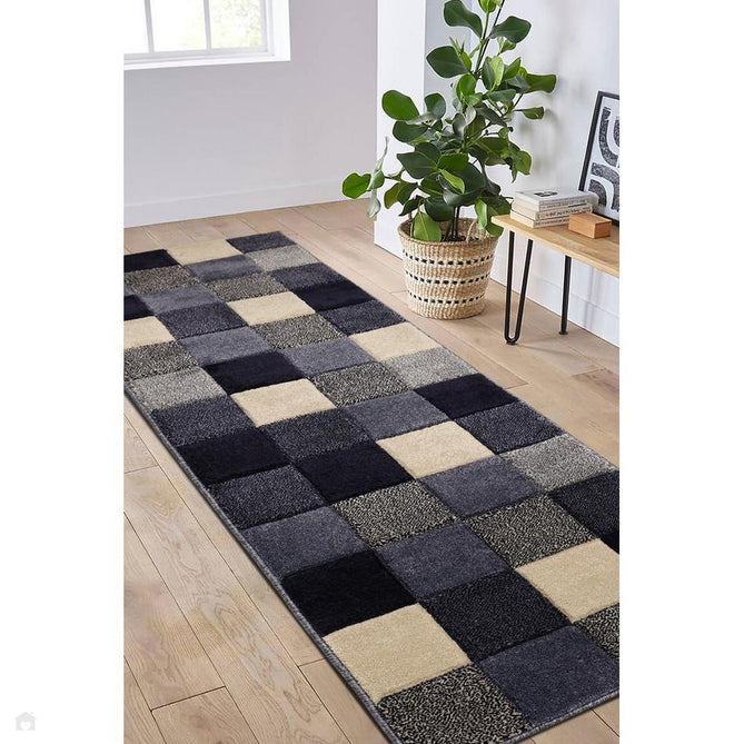 Newport Blocks Modern Geometric Tile Blocks Soft Carved Durable Short Pile Blue Runner-Melrose-Rug Love - The Most Loved Rug Store