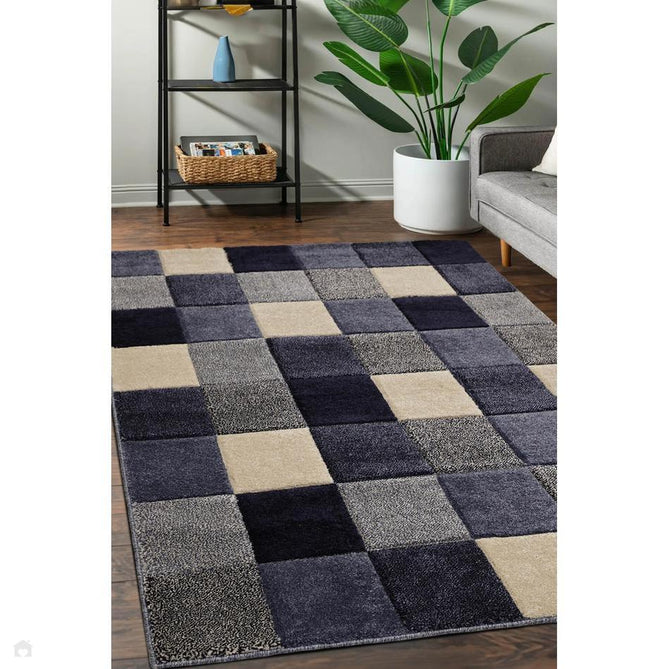 Newport Blocks Modern Geometric Tile Blocks Soft Carved Durable Short Pile Blue Runner-Melrose-Rug Love - The Most Loved Rug Store