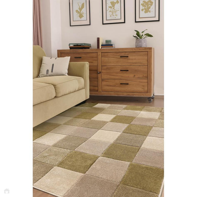 Newport Blocks Modern Geometric Tile Blocks Soft Carved Durable Short Pile Green Runner-Melrose-Rug Love - The Most Loved Rug Store
