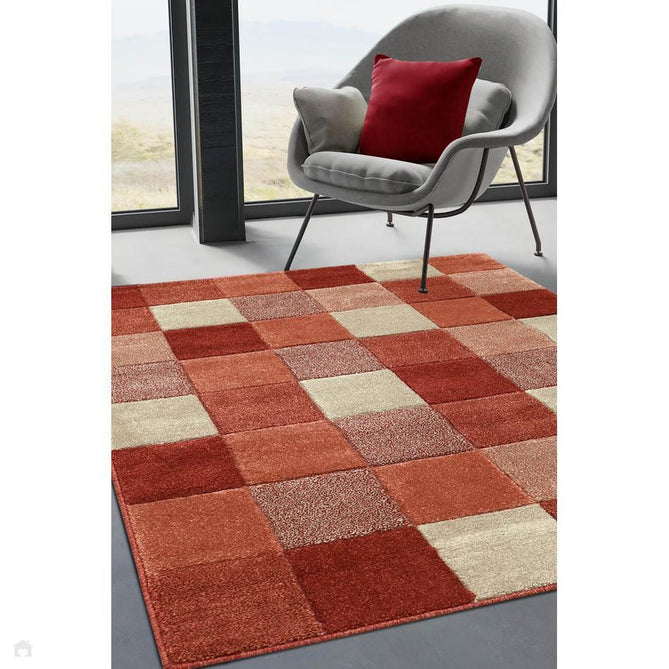 Newport Blocks Modern Geometric Tile Blocks Soft Carved Durable Short Pile Terracotta Rug-Melrose-Rug Love - The Most Loved Rug Store