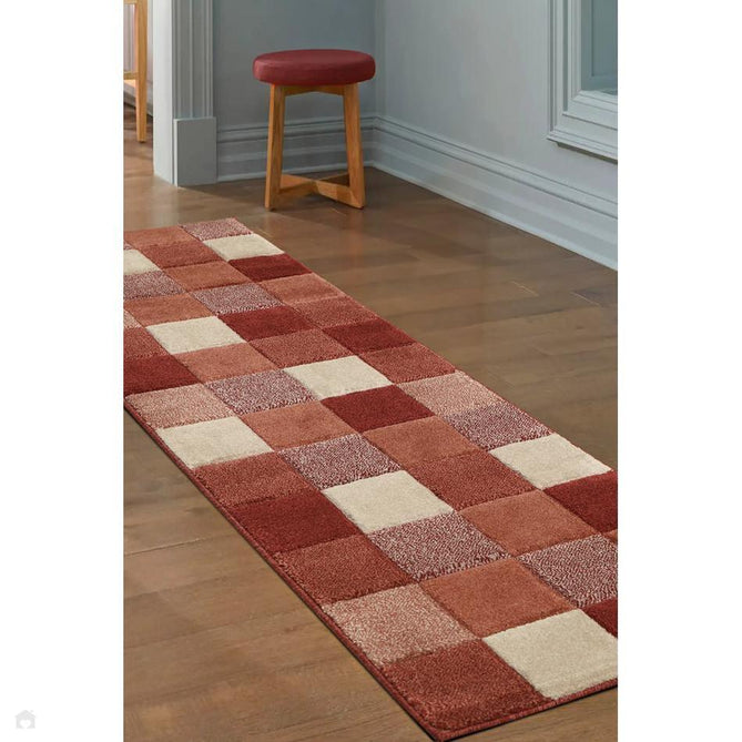 Newport Blocks Modern Geometric Tile Blocks Soft Carved Durable Short Pile Terracotta Runner-Melrose-Rug Love - The Most Loved Rug Store