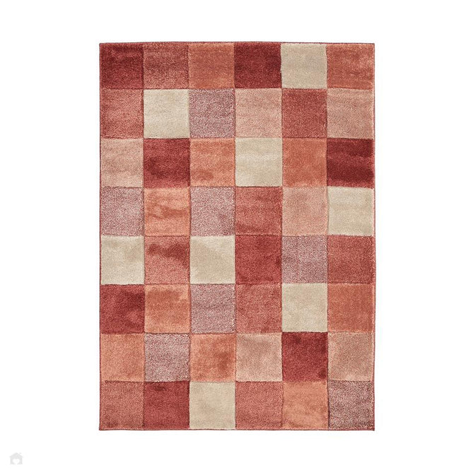 Newport Blocks Modern Geometric Tile Blocks Soft Carved Durable Short Pile Terracotta Runner-Melrose-Rug Love - The Most Loved Rug Store