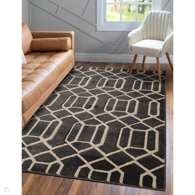 Newport Lattice Modern Geometric Lattice Soft Carved Durable Short Pile Charcoal Grey Rug-Melrose-Rug Love - The Most Loved Rug Store