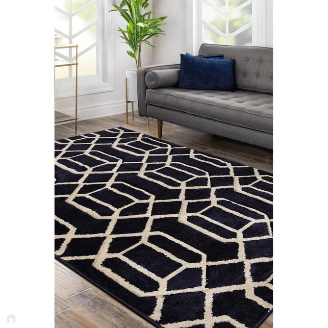 Newport Lattice Modern Geometric Lattice Soft Carved Durable Short Pile Navy Runner-Melrose-Rug Love - The Most Loved Rug Store