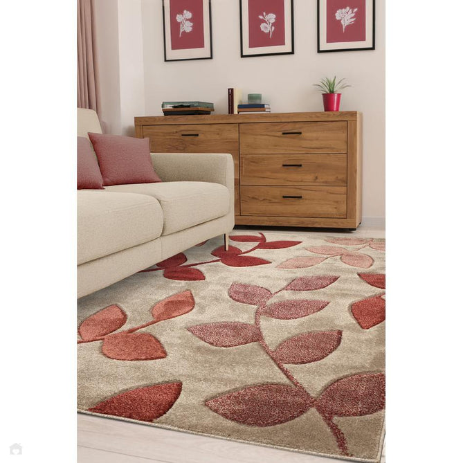 Newport Leaf Modern Floral Botanical Soft Carved Durable Short Pile Beige/Rust Red/Terracotta Rug-Melrose-Rug Love - The Most Loved Rug Store