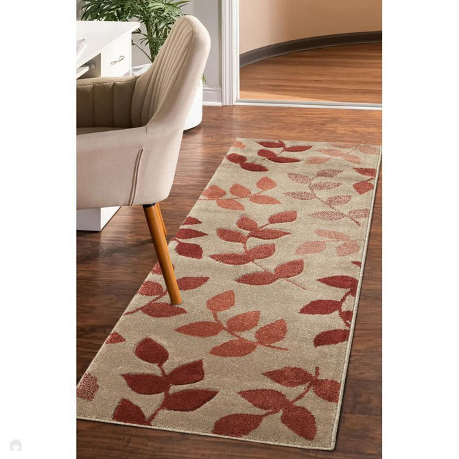 Newport Leaf Modern Floral Botanical Soft Carved Durable Short Pile Beige/Rust Red/Terracotta Rug-Melrose-Rug Love - The Most Loved Rug Store