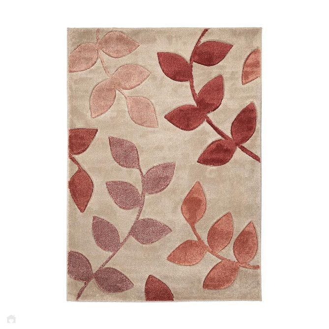 Newport Leaf Modern Floral Botanical Soft Carved Durable Short Pile Beige/Rust Red/Terracotta Runner-Melrose-Rug Love - The Most Loved Rug Store
