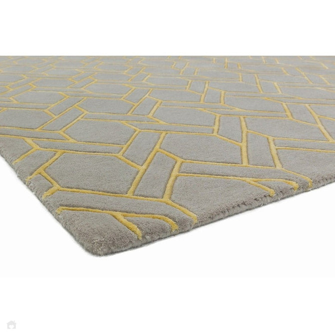 Nexus Fine Lines Modern Geometric High-Density Heavyweight Hand-Carved Wool&Viscose FL02 Silver/Yellow Rug-Asiatic Carpets-Rug Love - The Most Loved Rug Store