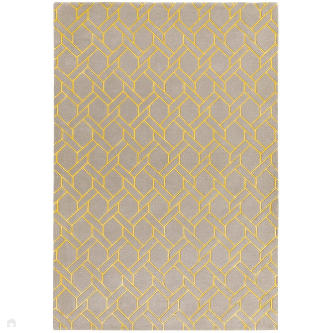 Nexus Fine Lines Modern Geometric High-Density Heavyweight Hand-Carved Wool&Viscose FL02 Silver/Yellow Rug-Asiatic Carpets-Rug Love - The Most Loved Rug Store