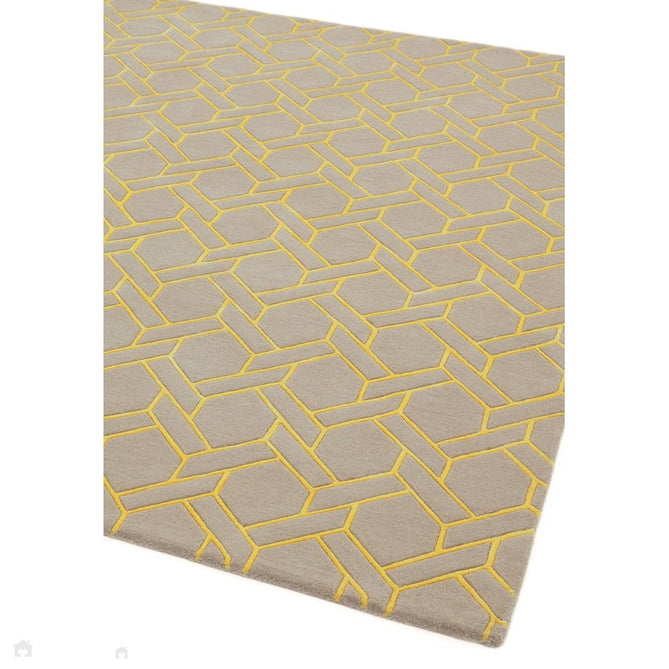Nexus Fine Lines Modern Geometric High-Density Heavyweight Hand-Carved Wool&Viscose FL02 Silver/Yellow Rug-Asiatic Carpets-Rug Love - The Most Loved Rug Store
