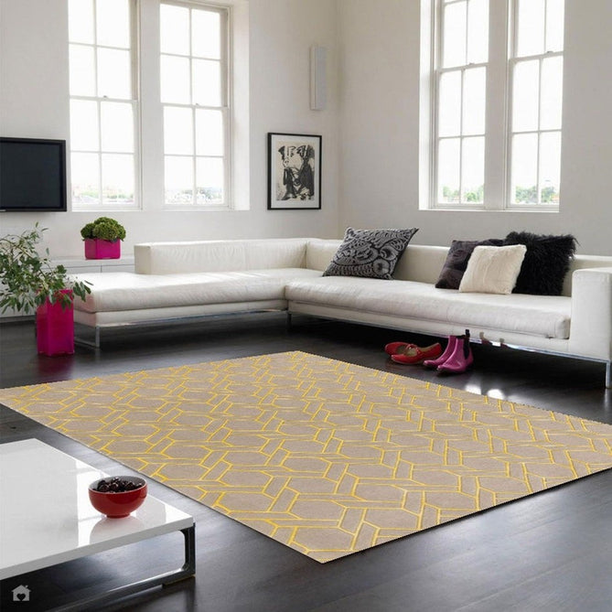 Nexus Fine Lines Modern Geometric High-Density Heavyweight Hand-Carved Wool&Viscose FL02 Silver/Yellow Rug-Asiatic Carpets-Rug Love - The Most Loved Rug Store