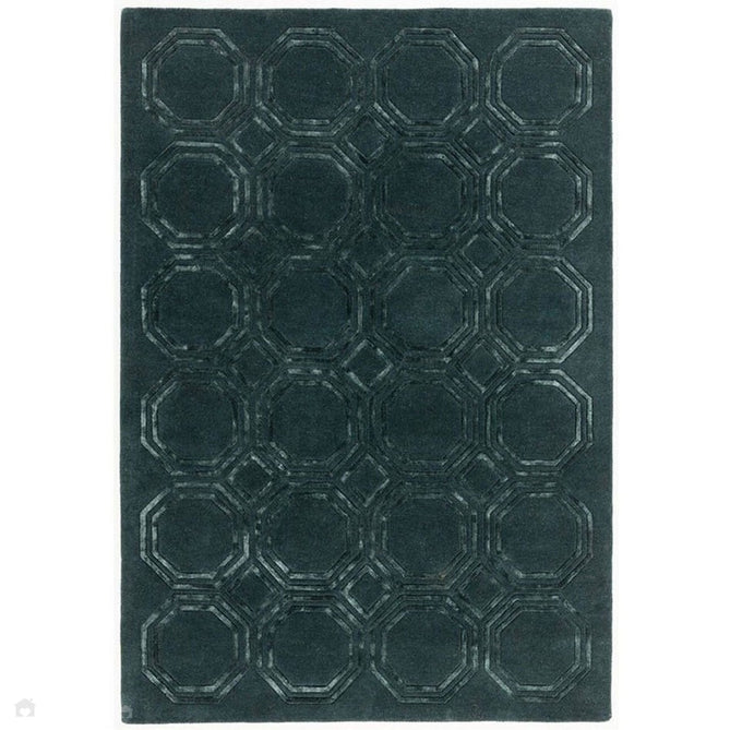 Nexus Octagon Modern Geometric High-Density Heavyweight Hand-Carved Wool&Viscose OC02 Petrol Rug-Asiatic Carpets-Rug Love - The Most Loved Rug Store