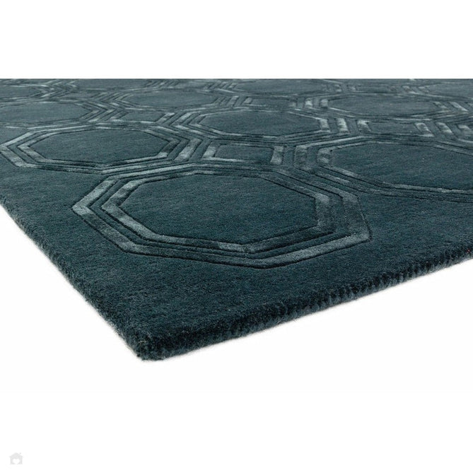 Nexus Octagon Modern Geometric High-Density Heavyweight Hand-Carved Wool&Viscose OC02 Petrol Rug-Asiatic Carpets-Rug Love - The Most Loved Rug Store