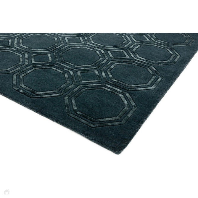 Nexus Octagon Modern Geometric High-Density Heavyweight Hand-Carved Wool&Viscose OC02 Petrol Rug-Asiatic Carpets-Rug Love - The Most Loved Rug Store