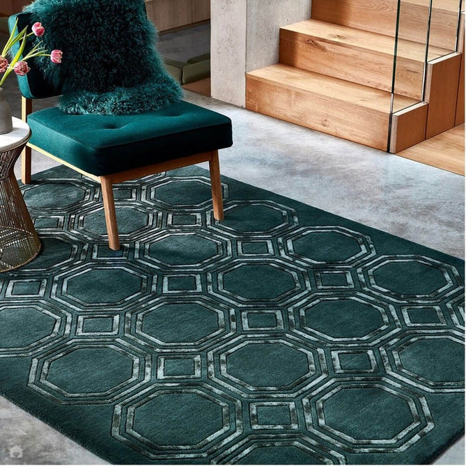 Nexus Octagon Modern Geometric High-Density Heavyweight Hand-Carved Wool&Viscose OC02 Petrol Rug-Asiatic Carpets-Rug Love - The Most Loved Rug Store