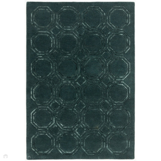 Nexus Octagon Modern Geometric High-Density Heavyweight Hand-Carved Wool&Viscose OC02 Petrol Rug-Asiatic Carpets-Rug Love - The Most Loved Rug Store
